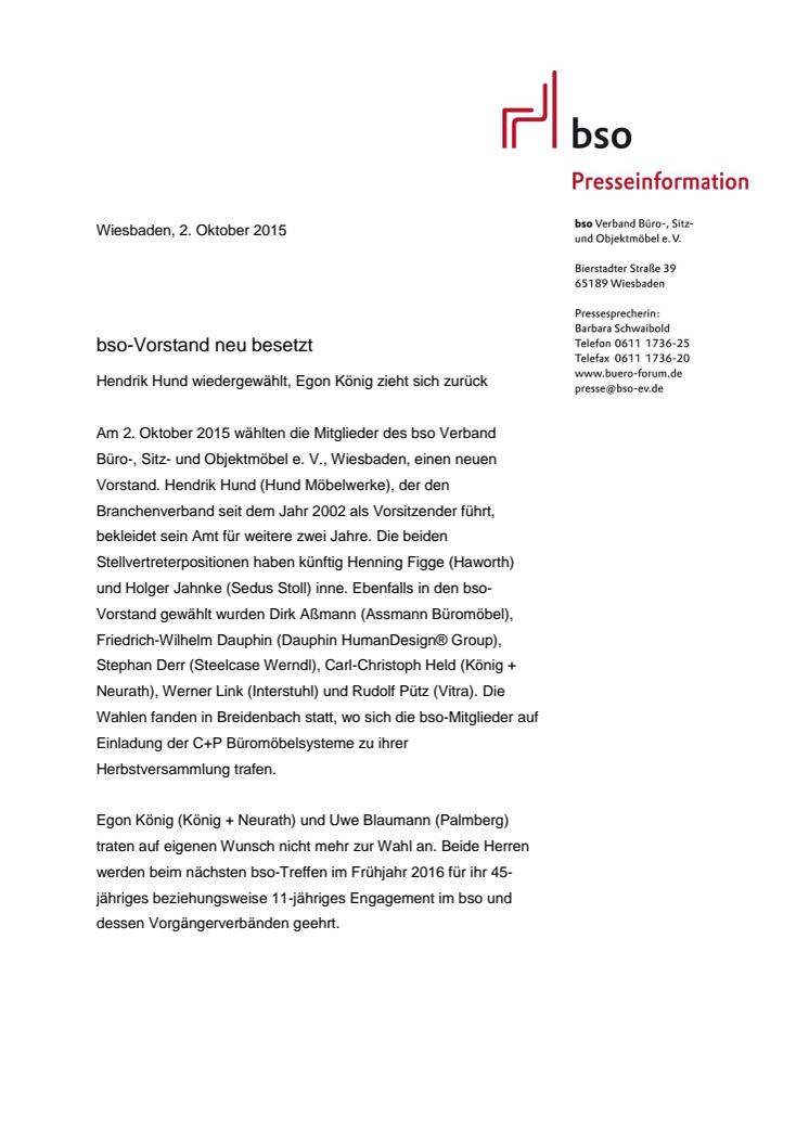 ​bso-Vorstand neu besetzt – Hendrik Hund wiedergewählt, Egon König zieht sich zurück