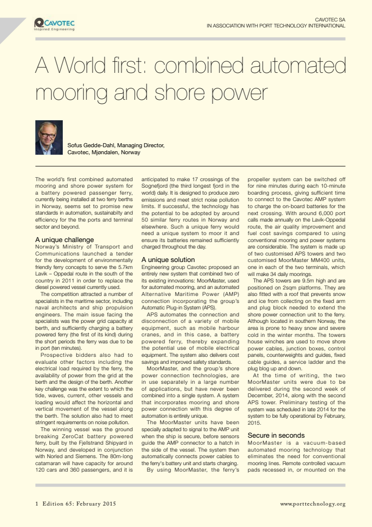 Port Technology International on our combined automated mooring and shore power application