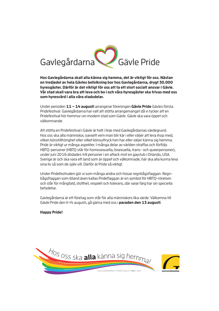 Gavlegårdarna stolt partner till Pride Gävle