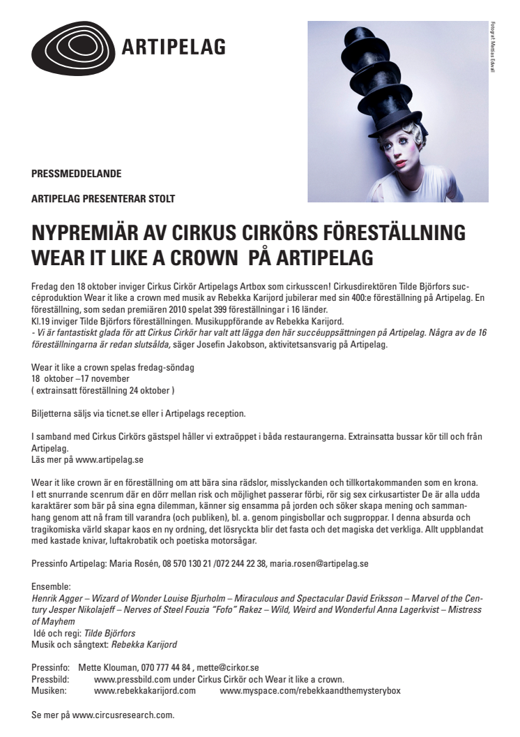 Nypremiär på Cirkus Cirkörs föreställning Wear it Like a Crown