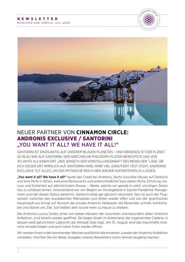 Andronis Exclusive als neuer Cinnamon Circle Partner