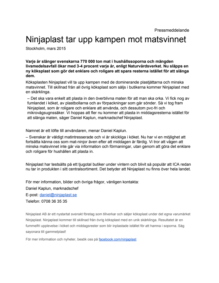 Ninjaplast tar upp kampen mot matsvinnet