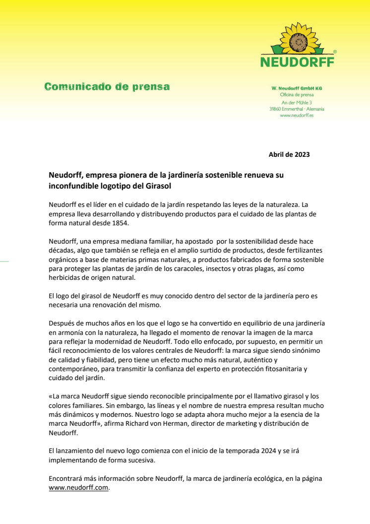 01_Neudorff, empresa pionera de la jardinería sostenible renueva su inconfundible logotipo del Girasol_2404.pdf