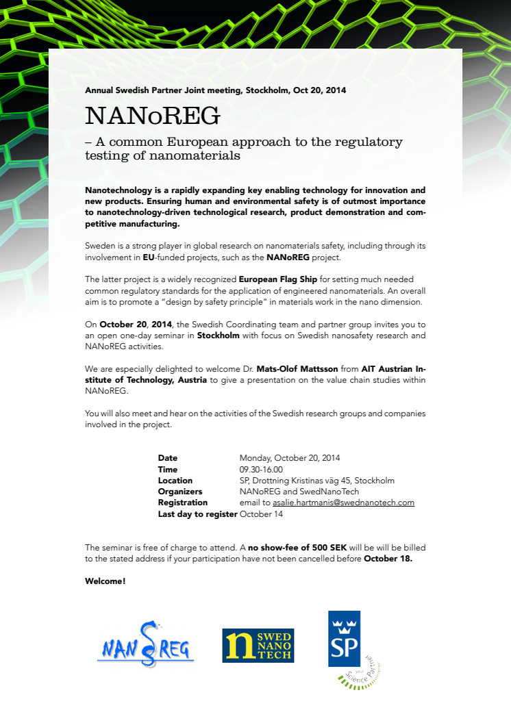 Invitation: NANoREG - Annual Swedish Partner Joint meeting