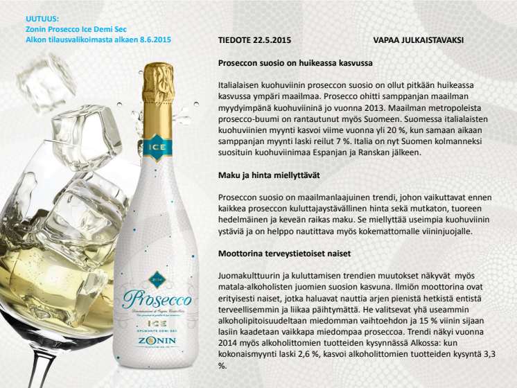 Uusi Zonin Prosecco Ice Demi Sec 