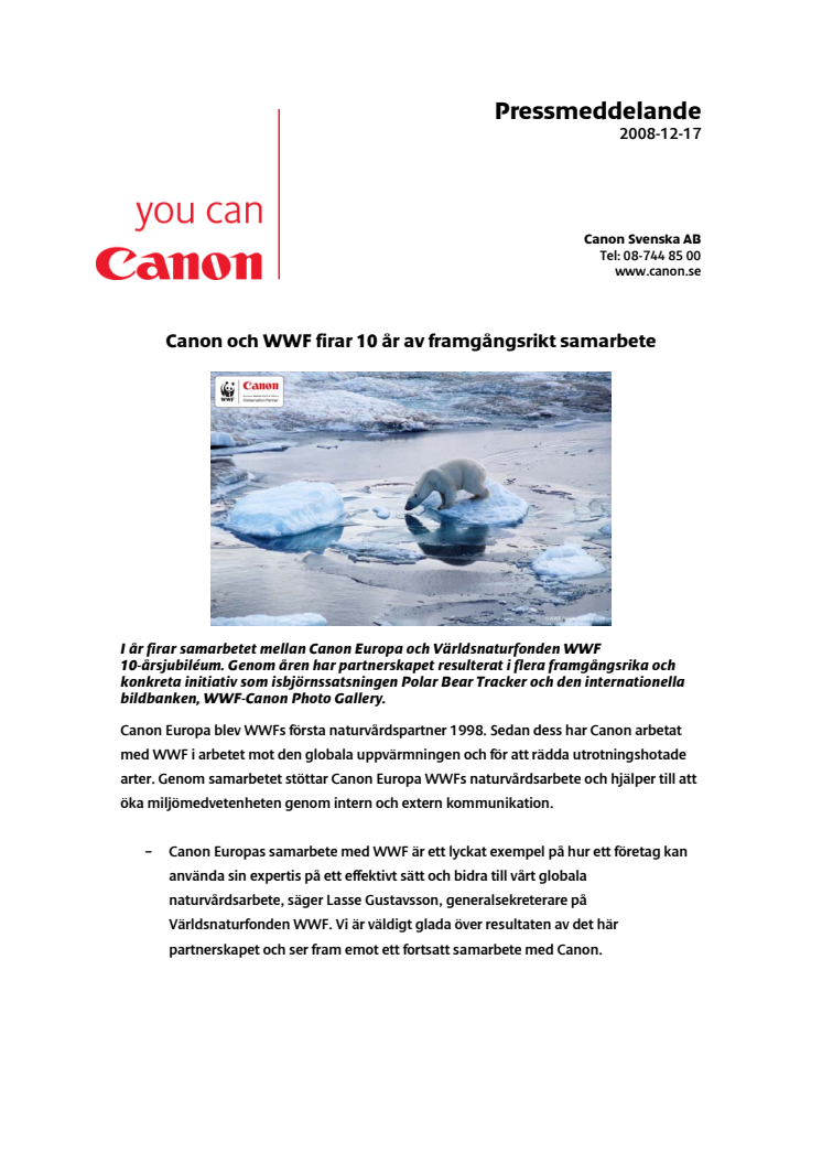 Canon och WWF firar 10 år av framgångsrikt samarbete