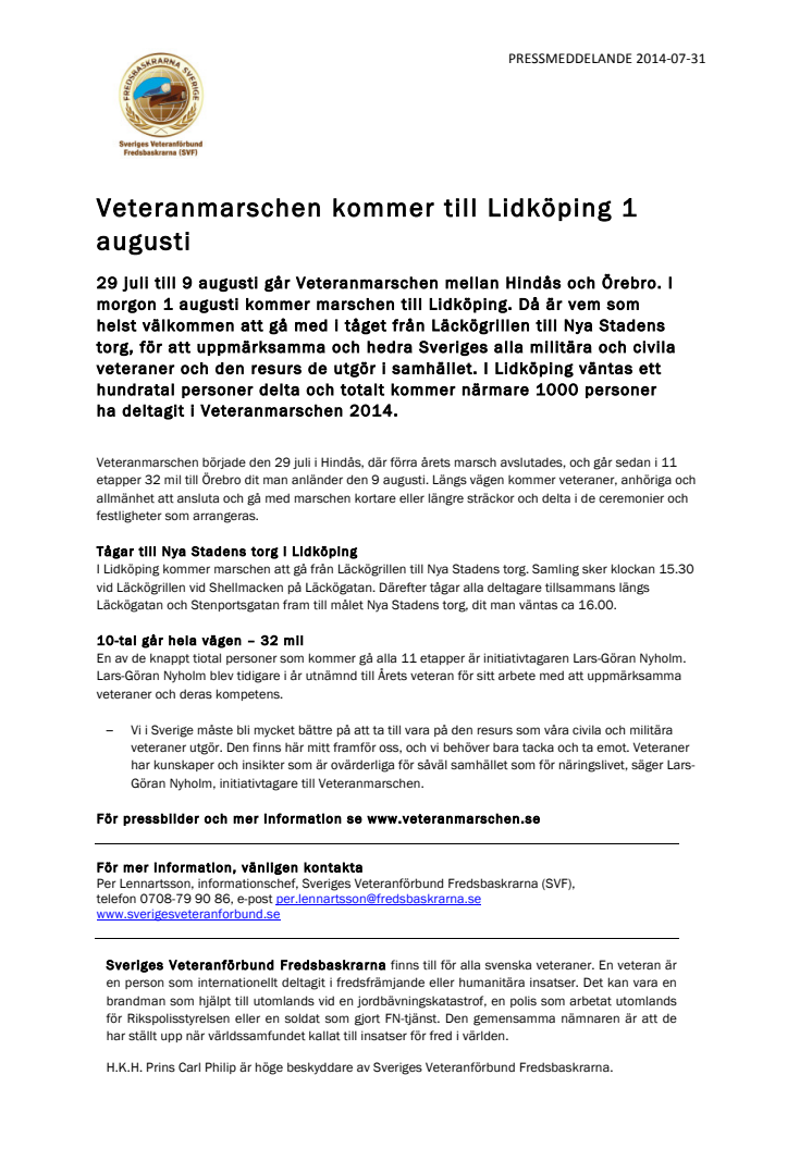 Veteranmarschen kommer till Lidköping 1 augusti
