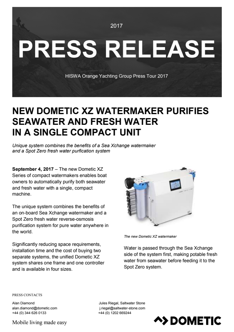New Dometic XZ Watermaker Purifies Seawater and Fresh Water in a Single Compact Unit