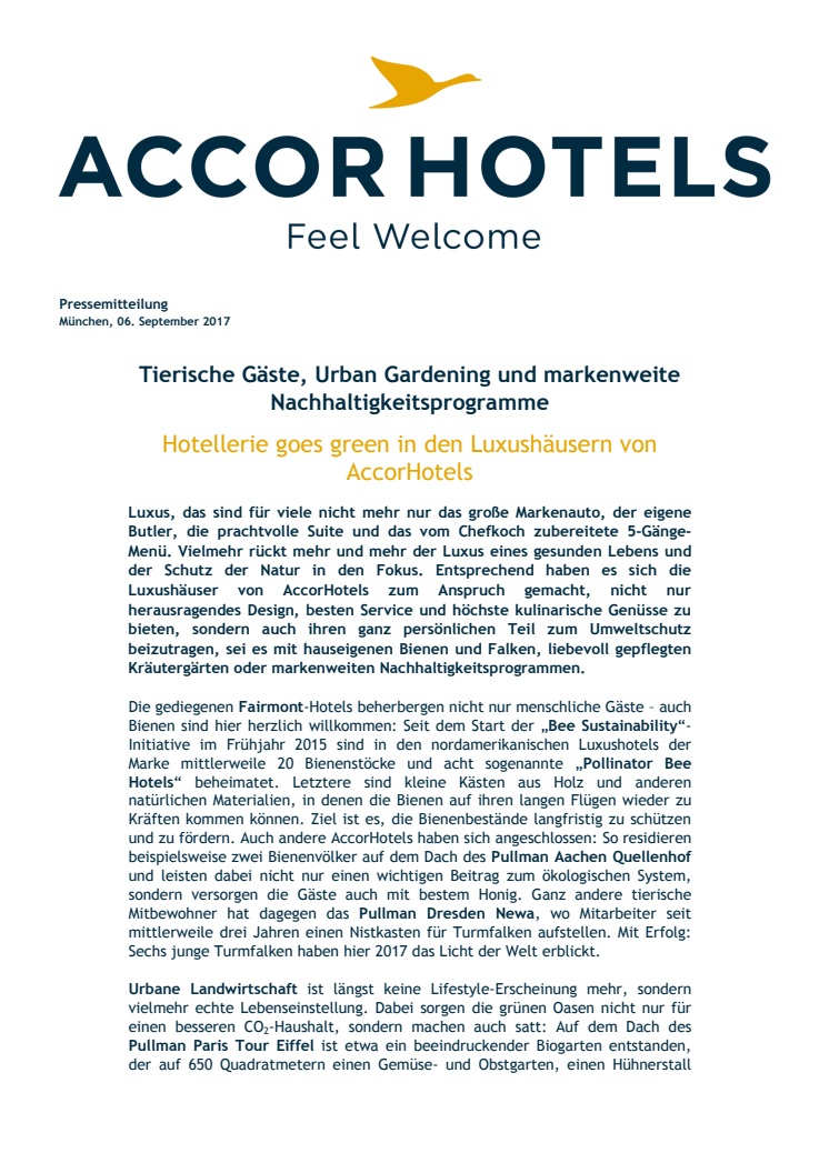 Hotellerie goes green in den Luxushäusern von AccorHotels