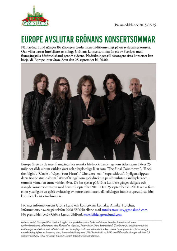 Europe avslutar Grönans konsertsommar