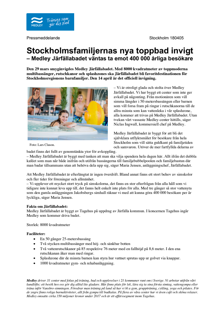 Stockholmsfamiljernas nya toppbad invigt – Medley Järfällabadet väntas ta emot 400 000 årliga besökare