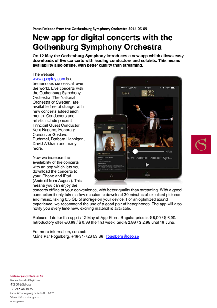 New app for digital concerts with the Gothenburg Symphony Orchestra