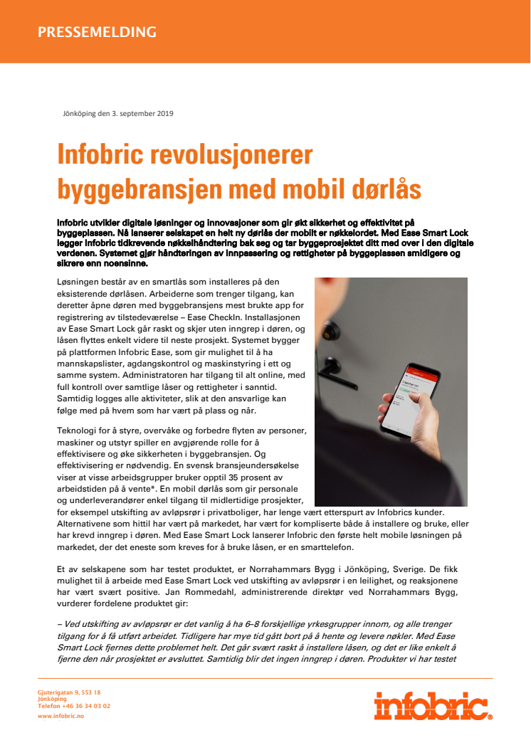 Infobric revolusjonerer byggebransjen med mobil dørlås