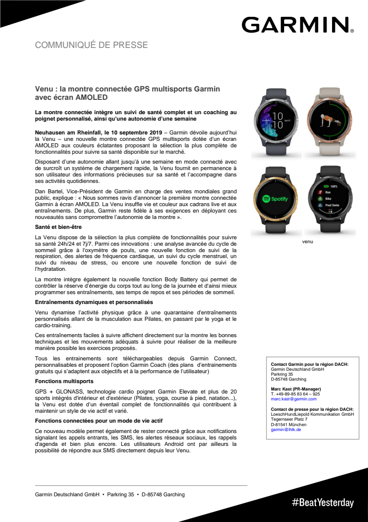 Venu : la montre connectée GPS multisports Garmin avec écran AMOLED