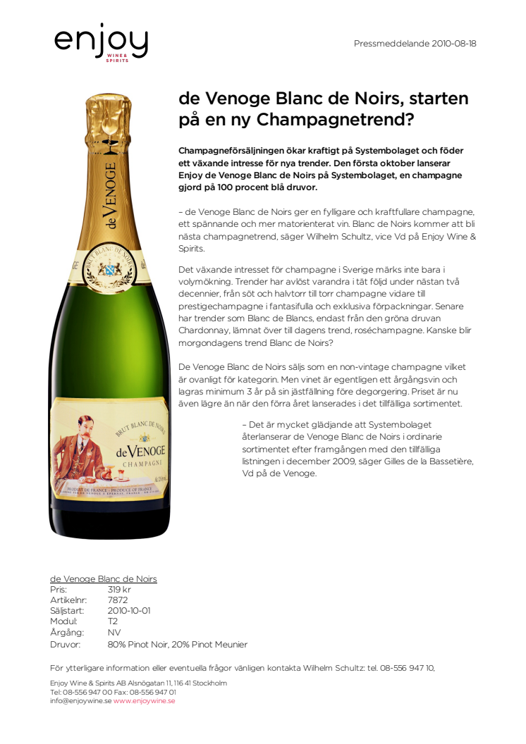 de Venoge Blanc de Noirs, starten på en ny Champagnetrend?