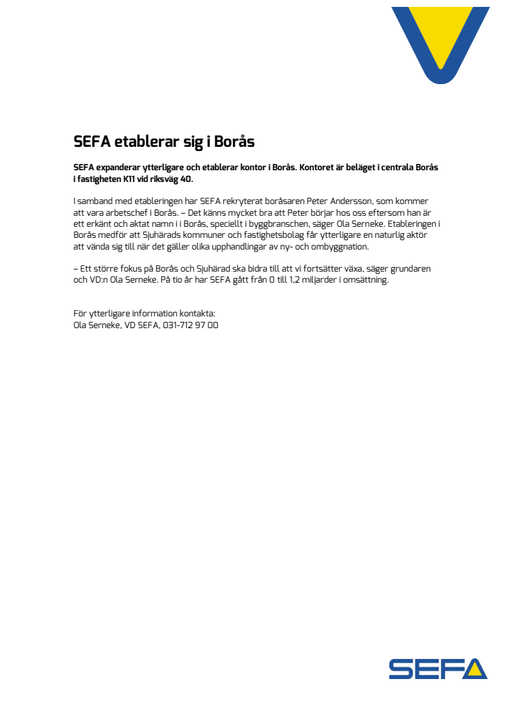 SEFA etablerar sig i Borås