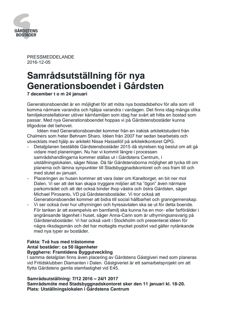 Samrådsutställning för nya Generationsboendet i Gårdsten