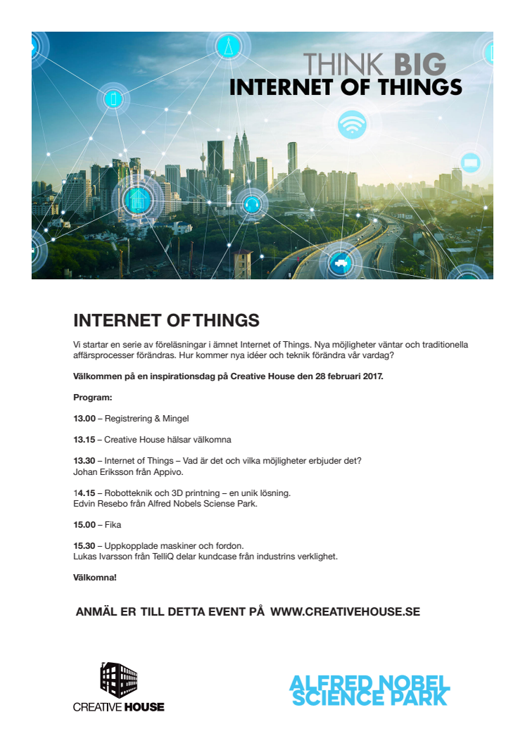 Internet Of Things - föreläsning ihop med Creative House 28 feb 2017!