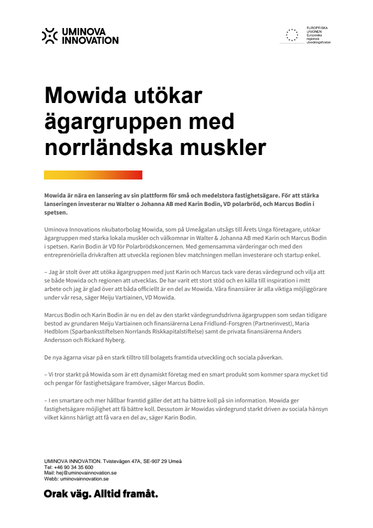 Mowida utökar ägargruppen med norrländska muskler