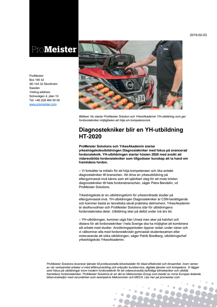 Diagnostekniker blir en YH-utbildning hösten 2020
