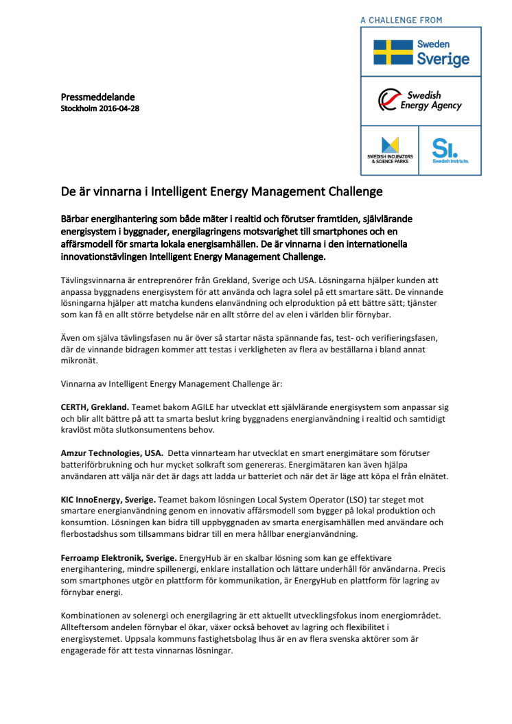 De är vinnarna i Intelligent Energy Management Challenge