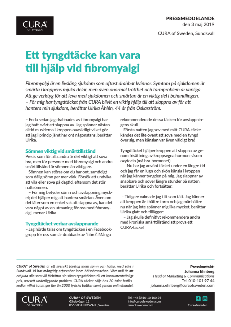 Ett tyngdtäcke kan vara  till hjälp vid fibromyalgi