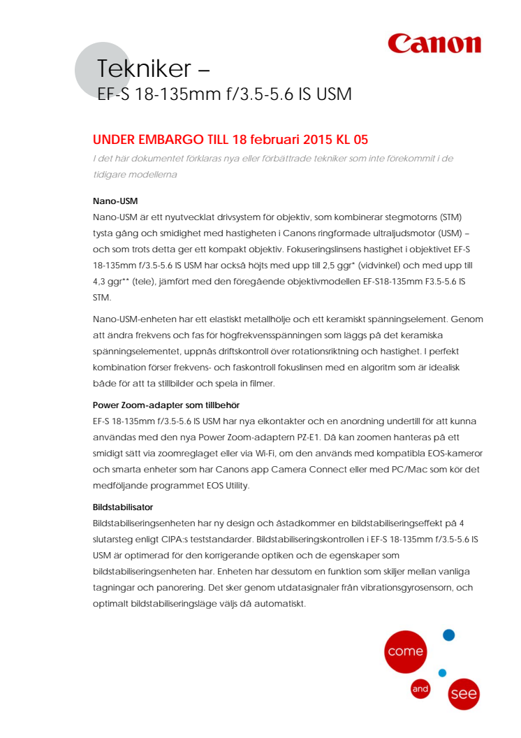 Canon Teknisk förklaring EF-S 18-135mm f/3.5-5.6 IS USM 