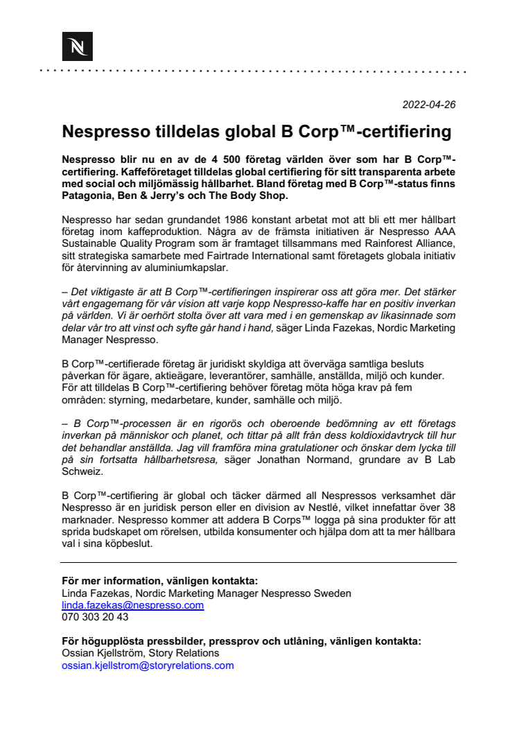 2022-04-26 Nespresso tilldelas global B Corp™-certifiering.pdf