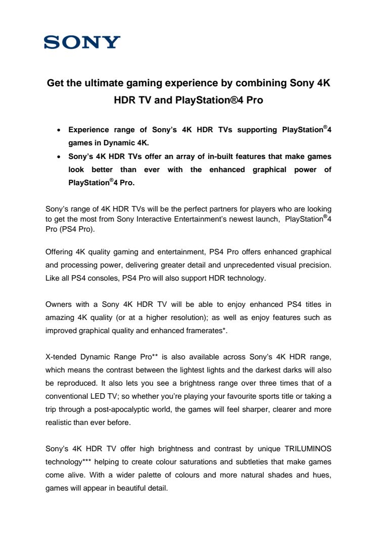 Sony 4K HDR and PS4 Pro