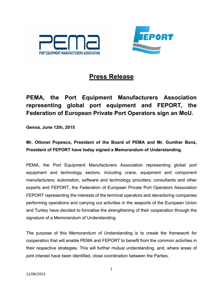 PEMA and FEPORT sign Memorandum of Understanding 