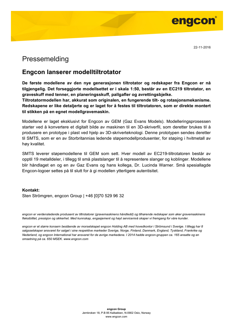 Engcon lanserer modelltiltrotator  