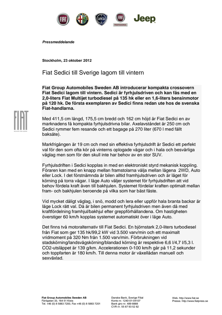 Svensk säljstart för Fiat Sedici