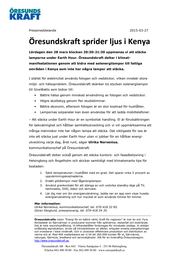 Öresundskraft sprider ljus i Kenya 