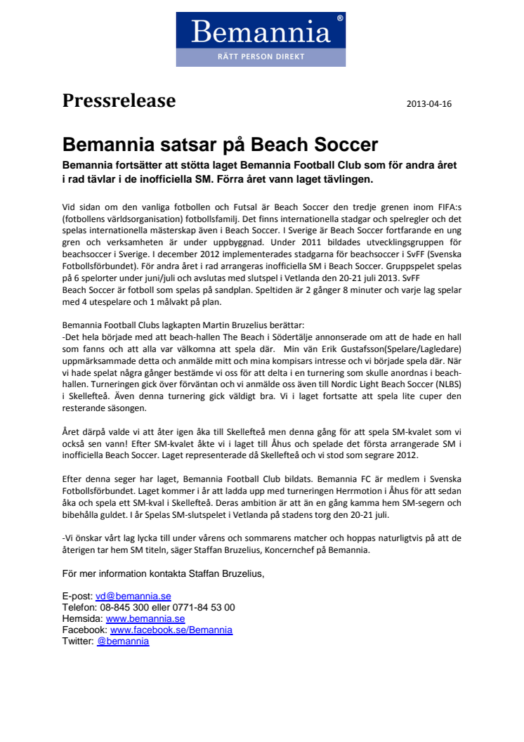 Bemannia satsar på Beach Soccer  