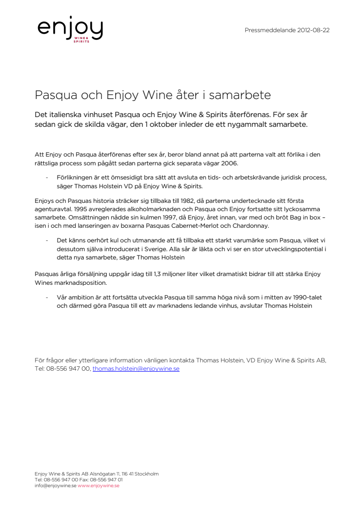 Pasqua och Enjoy Wine åter i samarbete