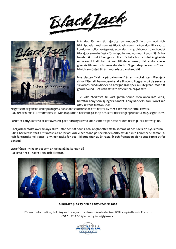 BlackJack släpper ny CD "Nakna på balkongen" 19 November