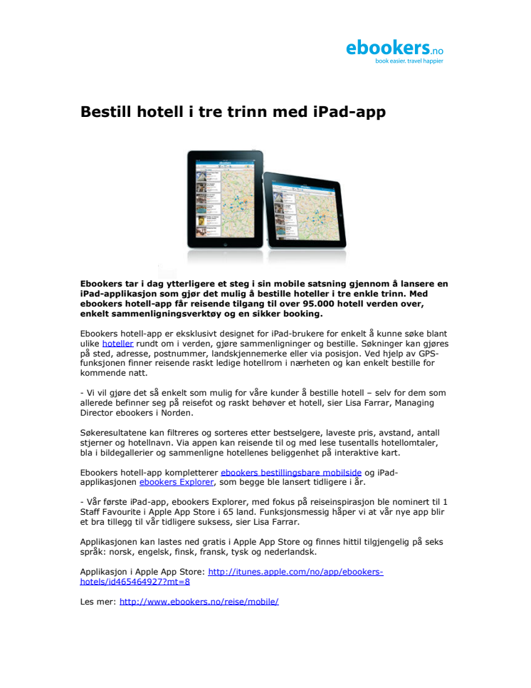 Bestill hotell i tre trinn med iPad-app