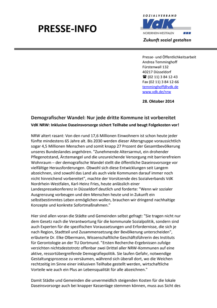 Demografischer Wandel: Nur jede dritte NRW-Kommune ist vorbereitet