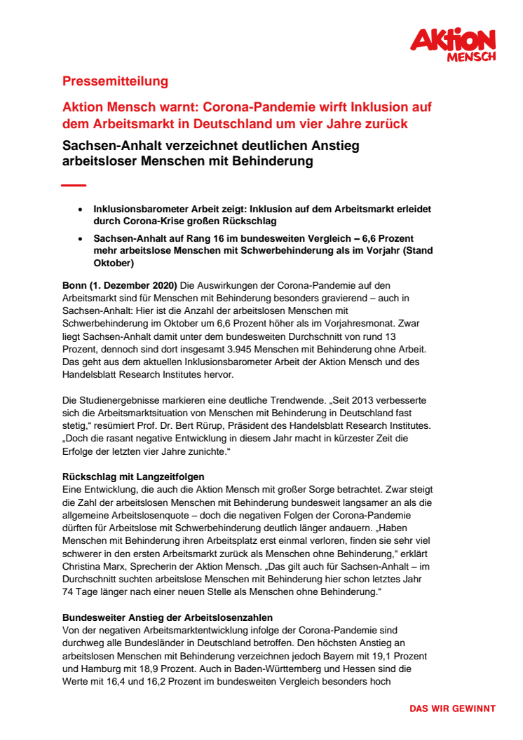 Inklusionsbarometer Arbeit / Sachsen-Anhalt