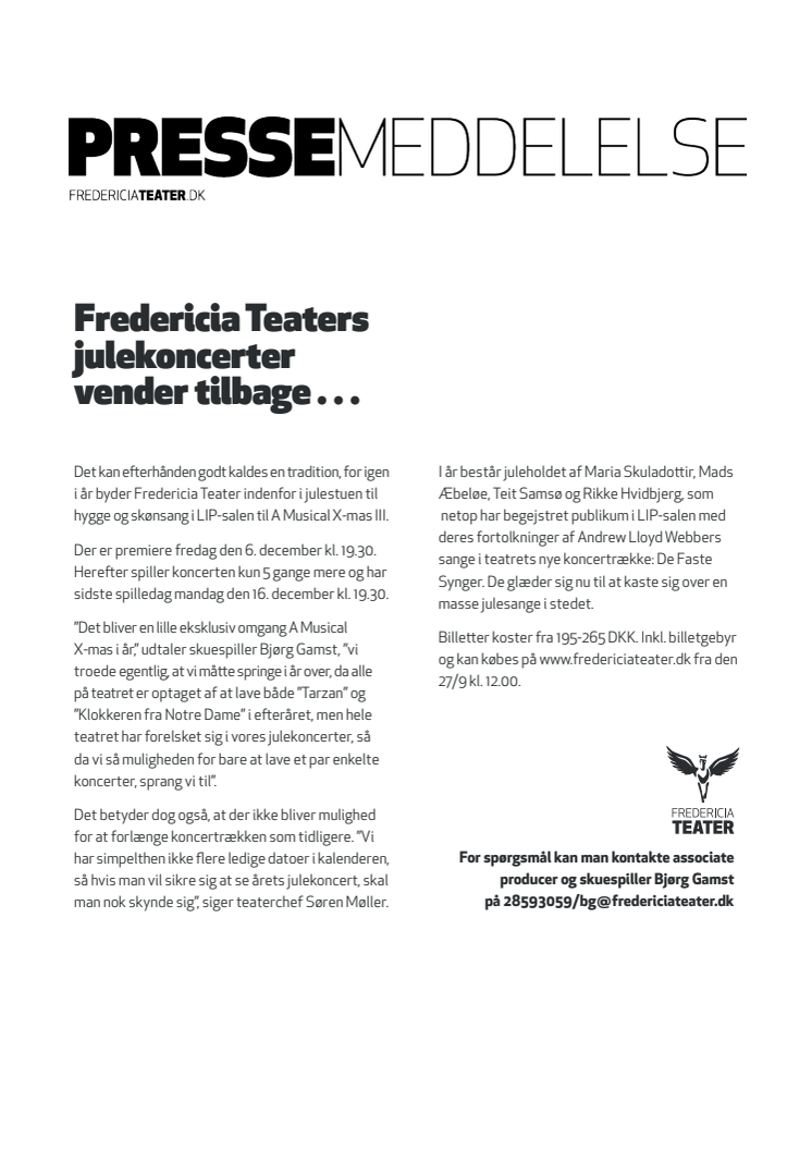 Fredericia Teaters julekoncerter vender tilbage…