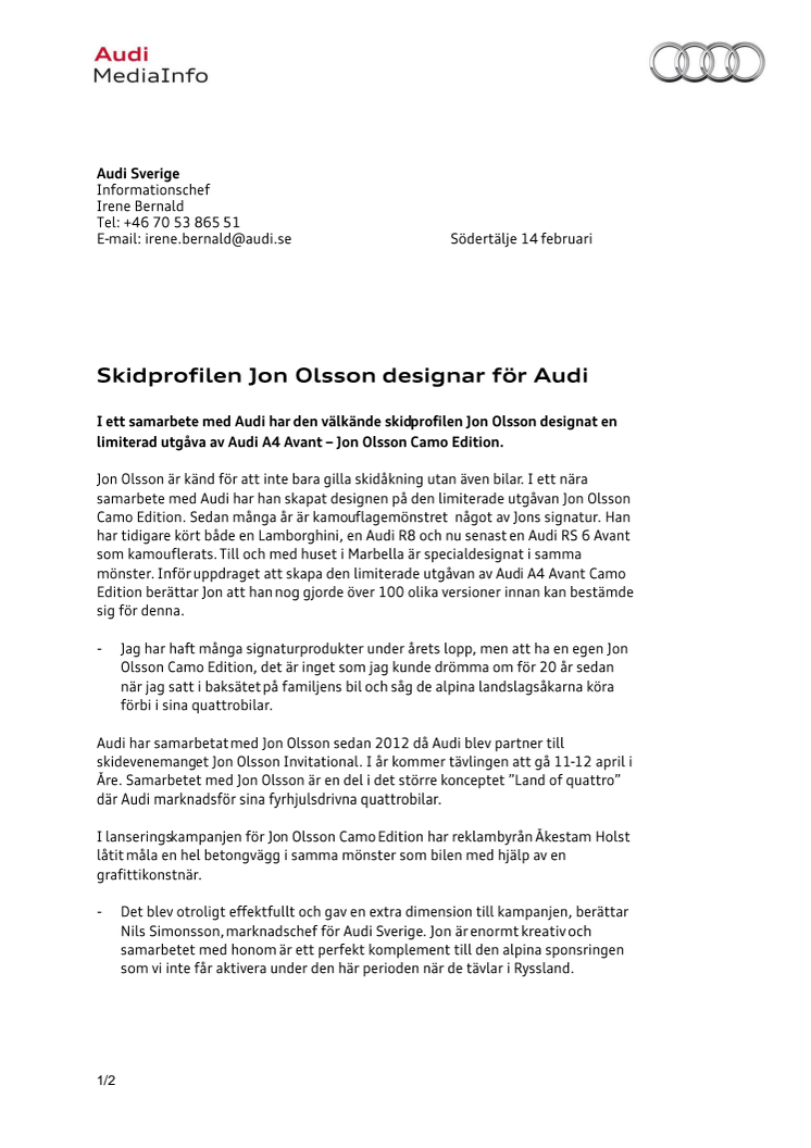 Skidprofilen Jon Olsson designar för Audi