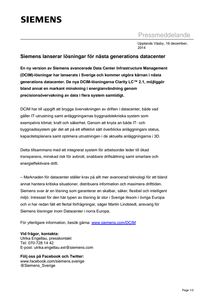 Siemens lanserar lösningar för nästa generations datacenter