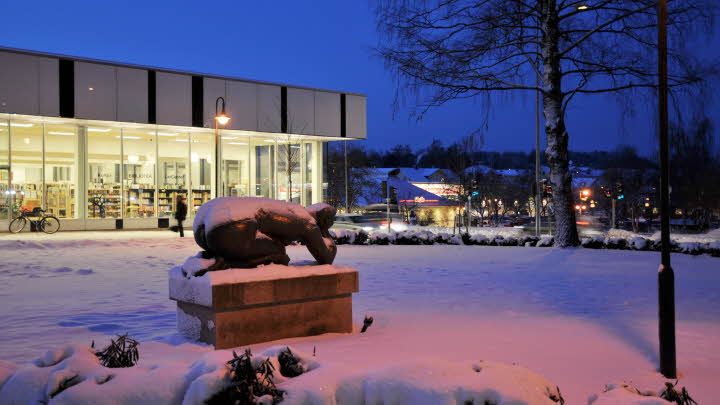 Snötäckt staty utanför biblioteket.jpg