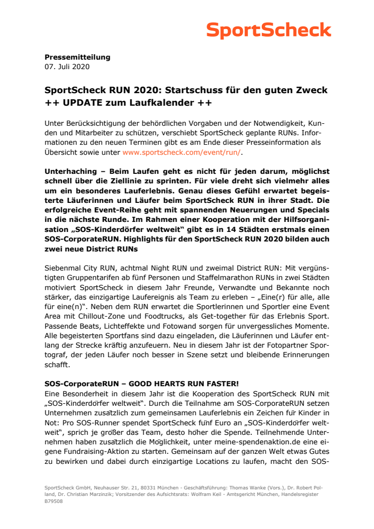 SportScheck RUN 2020 KickOff - UPDATE 07. Juli 2020