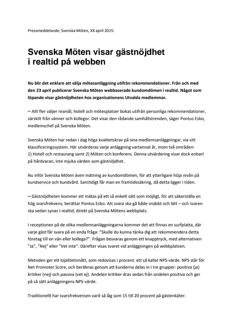 Svenska Möten visar gästnöjdhet i realtid på webben