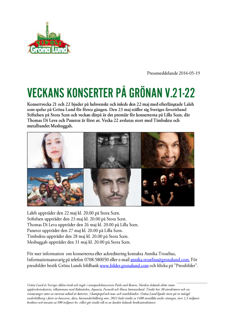 Veckans konserter på Grönan V.21-22