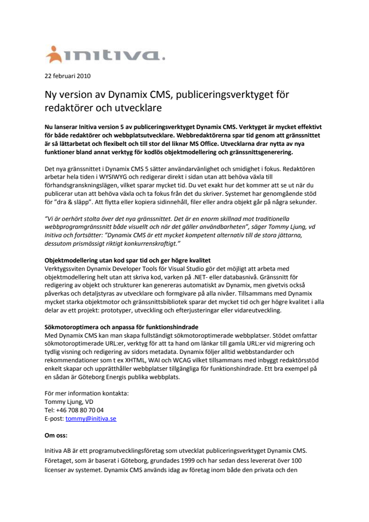 Ny version av Dynamix CMS, publiceringsverktyget för redaktörer och utvecklare