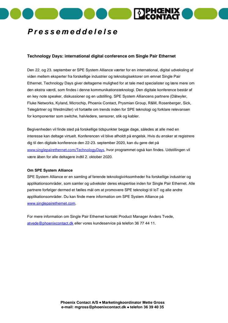 Technology Days: international digital konference om Single Pair Ethernet