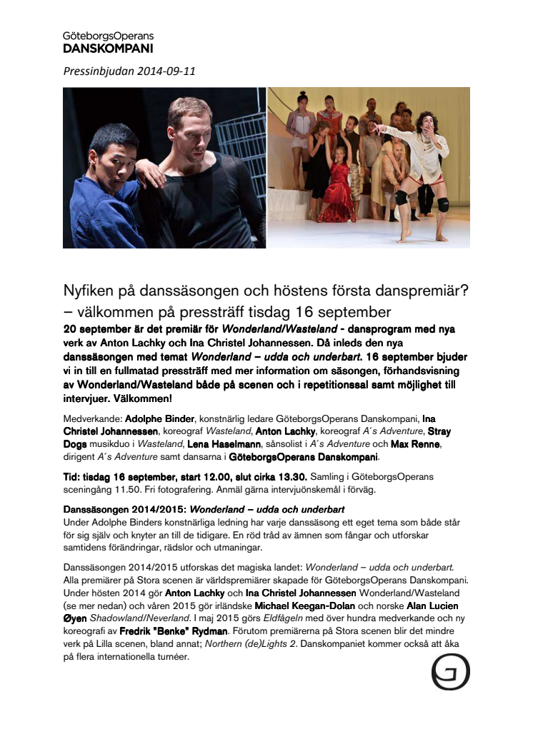 Nyfiken på danssäsongen och höstens första danspremiär? – välkommen på pressträff tisdag 16 september