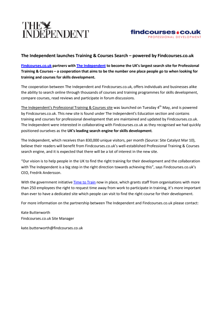The Independent launches new Professional Training & Courses Site – powered by Findcourses.co.uk